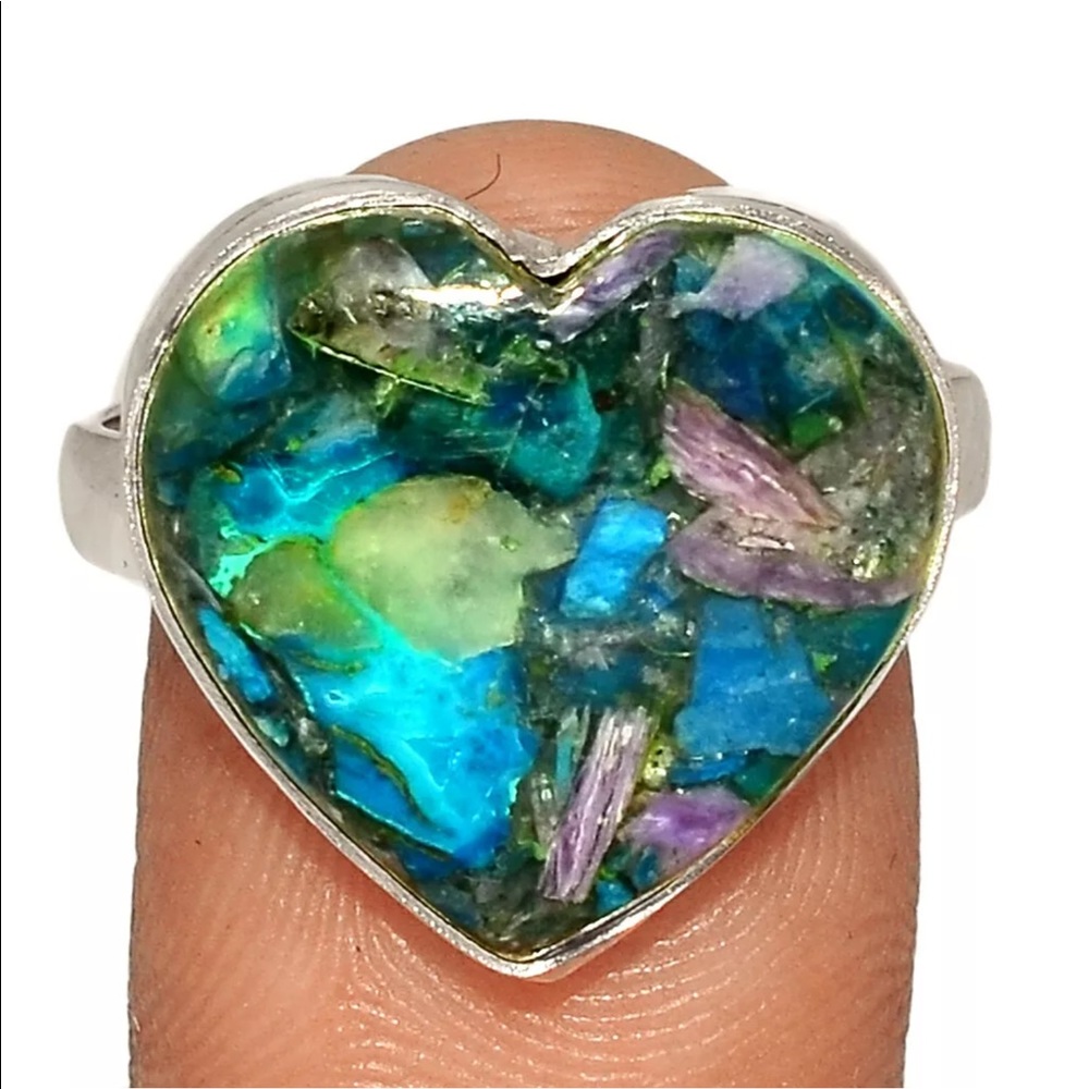 BOUTIQUE CHAROITE IN CHRYSOCOLLA 925 SILVER RING